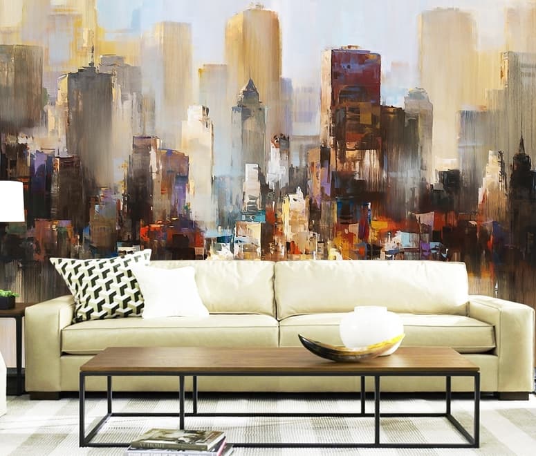Watercolor Dark City Landscape Wallpaper Mural