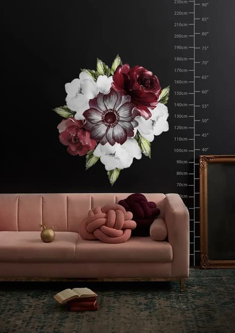 Watercolor Red Rose and Anemone Floral Bouqets Wall Decal Sticker