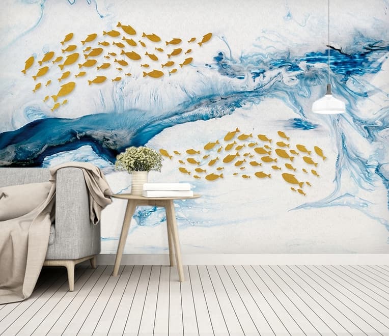 Sea Wave and Fish Wallpaper Mural