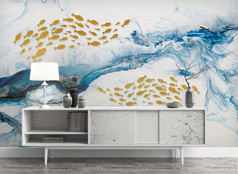 Sea Wave and Fish Wallpaper Mural