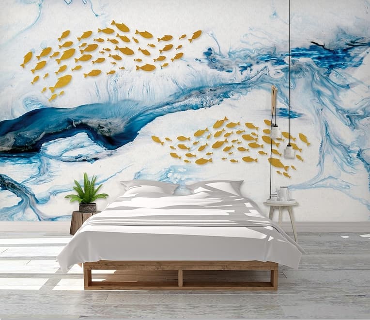 Sea Wave and Fish Wallpaper Mural