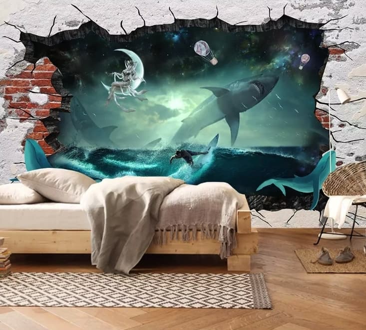 Sea Whales Sharkes Wallpaper Mural