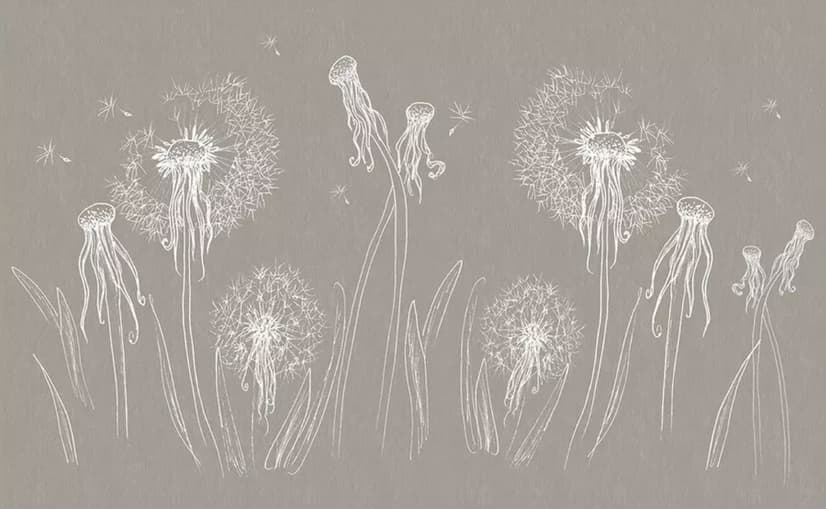 White Octopus and Dandelion Wallpaper Mural