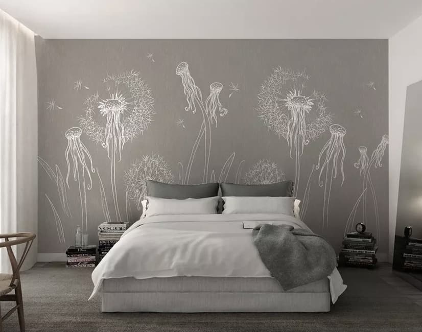 White Octopus and Dandelion Wallpaper Mural
