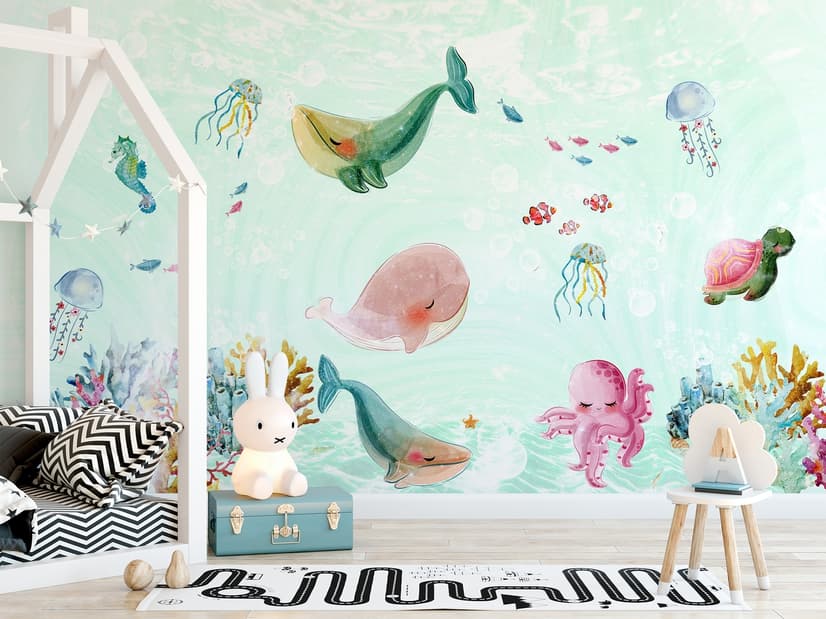Nursery Cute Sea Animals Wallpaper Mural
