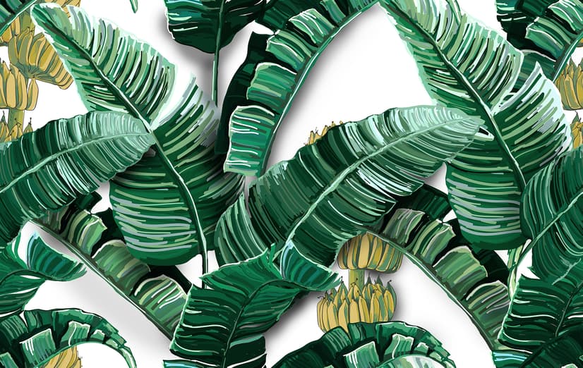 Watercolor Banana Leaf Pattern Wallpaper Mural