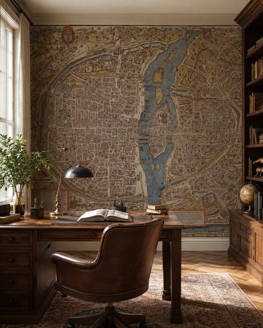 Antique European City Map Wallpaper Mural