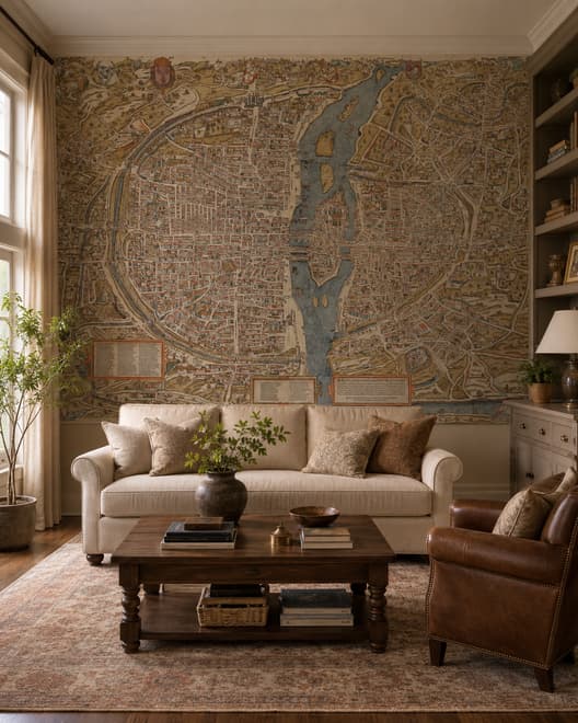 Antique European City Map Wallpaper Mural