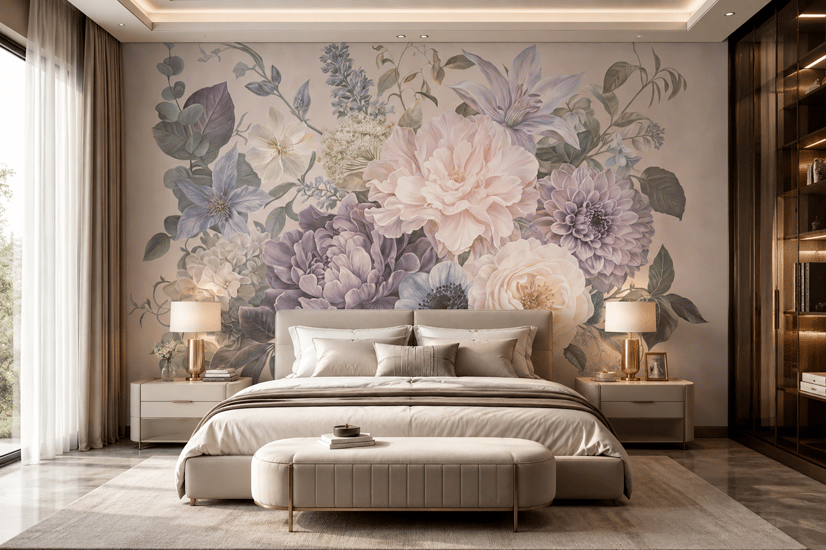Elegant Pastel Botanical Flower Bouquet Wallpaper Mural