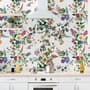 Papier peint fleurs botaniques oiseaux