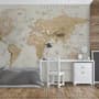 Kids Brown Political World Map with Animals Wallpaper Mural