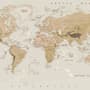 Kids Brown Political World Map with Animals Wallpaper Mural