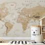 Kids Brown Political World Map with Animals Wallpaper Mural