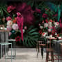 Pink Parrot with Colorful Floral Wallpaper Mural