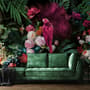 Pink Parrot with Colorful Floral Wallpaper Mural