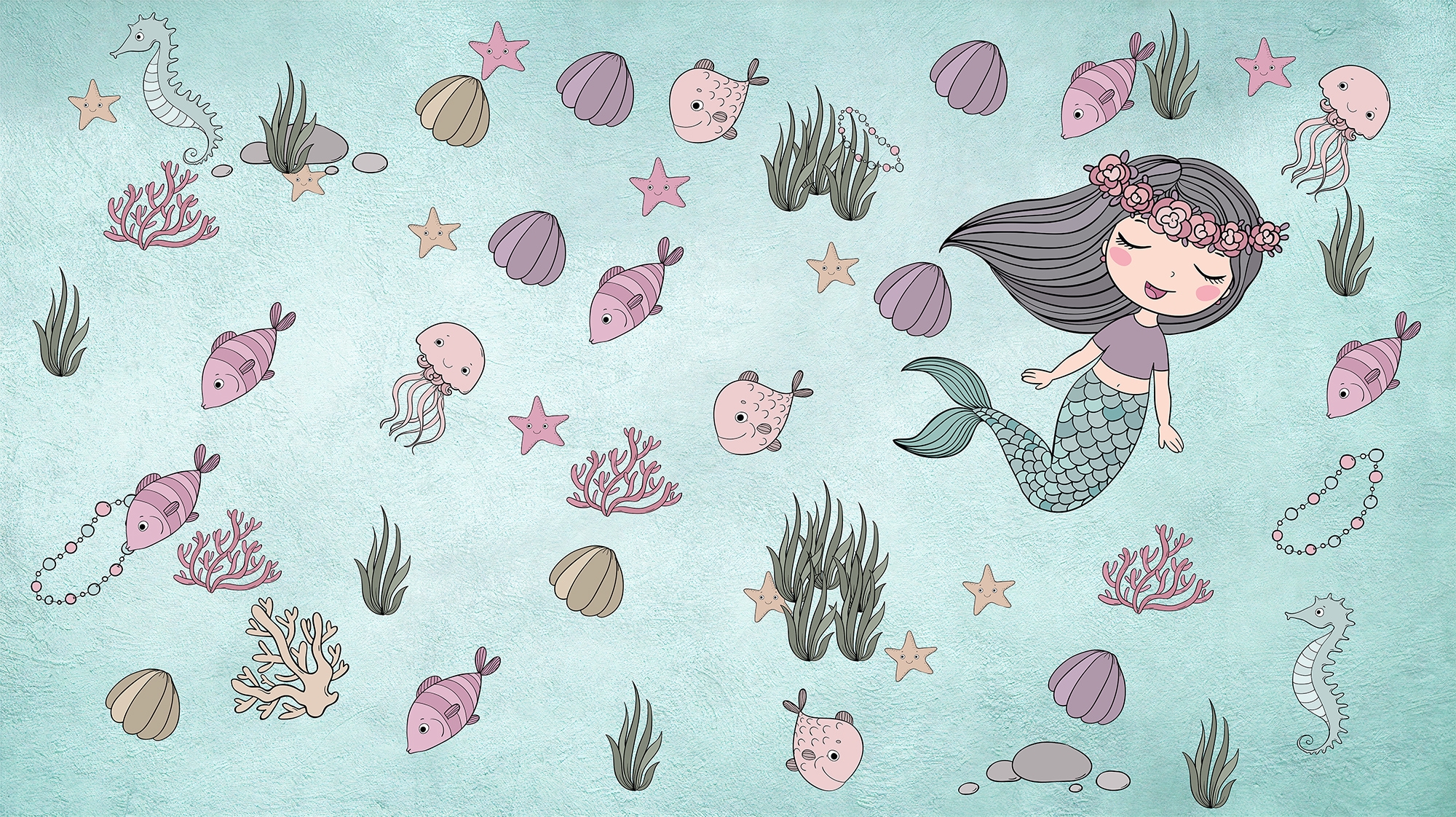 Mermaid Ariel in the Underwater Wallpaper Mural