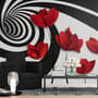 Red Poppy Floral with Abstract Fractal Wallpaper Mural