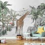 Fototapete "Tropische Tiere mit Bergmotiv für Kinderzimmer"