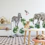 Kids Tropical Animals with Leafs Wall Decal Sticker