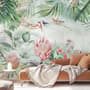 Colorful Tropical Exotic Cactus Floral with Little Birds Wallpaper Mural