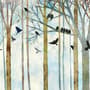 Vintage Abstract Forest and Black Bird Wallpaper Mural
