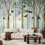 Vintage Abstract Forest and Black Bird Wallpaper Mural