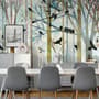 Vintage Abstract Forest and Black Bird Wallpaper Mural