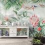 Colorful Tropical Exotic Cactus Floral with Little Birds Wallpaper Mural