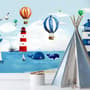 Watercolor Lighthouse with Hot Air Balloons Wallpaper Mural