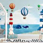Watercolor Lighthouse with Hot Air Balloons Wallpaper Mural