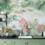 Colorful Tropical Exotic Cactus Floral with Little Birds Wallpaper Mural