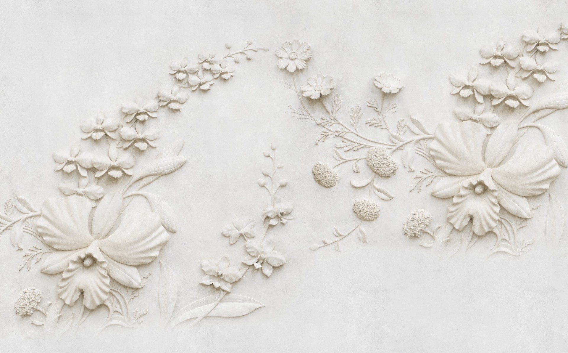 3D Embossed Look Cement Lily Flower Wallpaper Mural