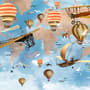 Papier peint panoramique carte du monde enfants 3D avec montgolfières