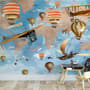 Papier peint panoramique carte du monde enfants 3D avec montgolfières