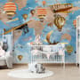 Papier peint panoramique carte du monde enfants 3D avec montgolfières