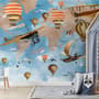 Papier peint panoramique carte du monde enfants 3D avec montgolfières