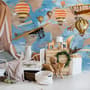 Papier peint panoramique carte du monde enfants 3D avec montgolfières