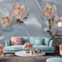 Pearl Lotus Flower and Little Butterfly Wallpaper Mural
