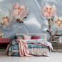 Pearl Lotus Flower and Little Butterfly Wallpaper Mural