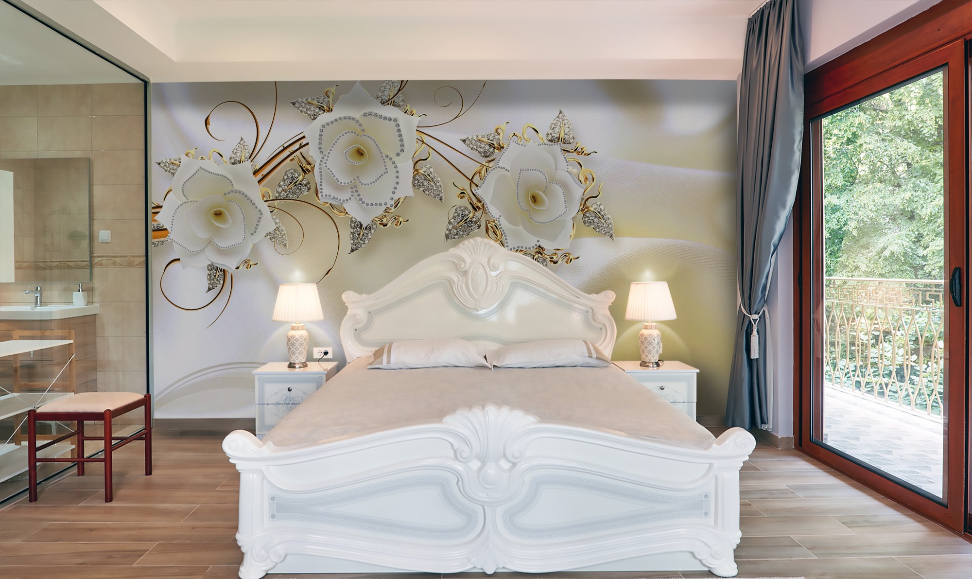 Jewelry Floral with Faux Silk Fabric Wallpaper Mural
