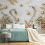 Papier peint panoramique en 3D avec cygne et feuilles d'eau