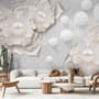 3D Look White Pearl Flower Wallpaper Mural