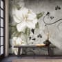 Vintage Creme Blumen Kunst Fototapete