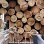 Papier peint panoramique café avec mur en bois