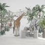 Fototapete "Tropische Tiere mit Bergmotiv für Kinderzimmer"