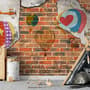 Hot Air Balloon with Young People on Brick Wallpaper Mural