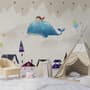 Cartoon Village and Little Child on the Flying Whale Wallpaper Mural