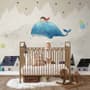 Cartoon Village and Little Child on the Flying Whale Wallpaper Mural