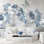 Soft Blue Floral Wallpaper Mural