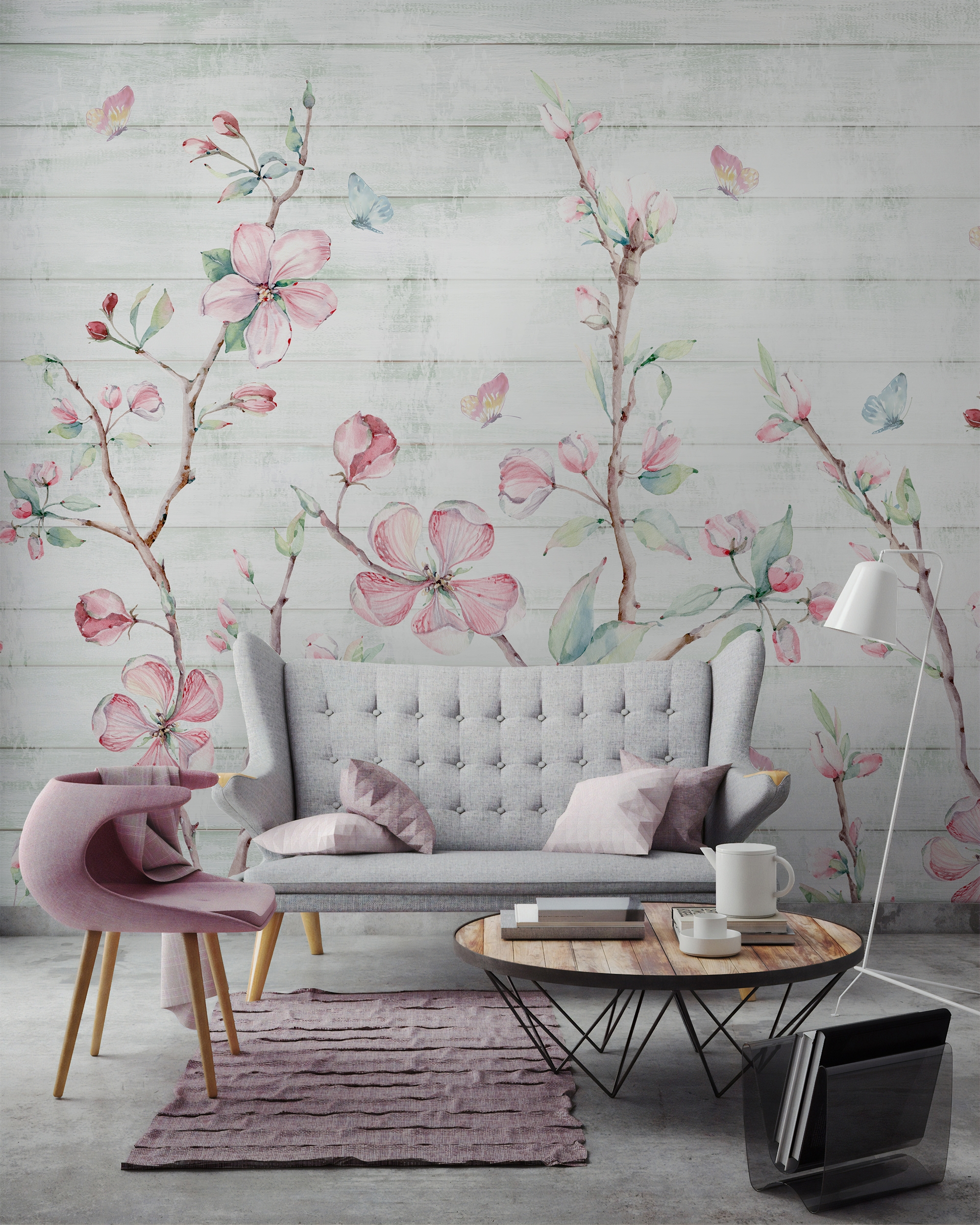Watercolor Cherry Blossom Wallpaper Mural